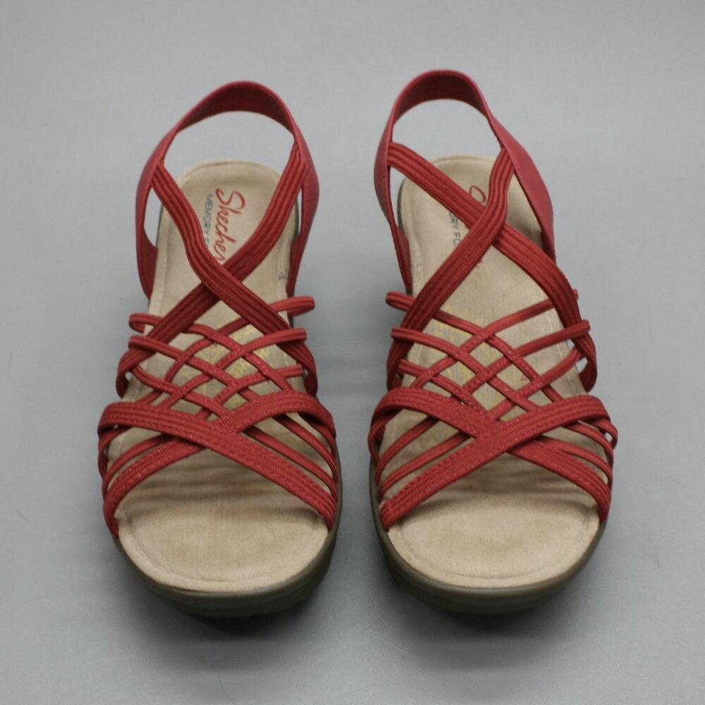 Skechers Ladies 8 Parallel-Crossed Wires Red Slingback Wedge Heels Sandals Shoes - Picture 6 of 10